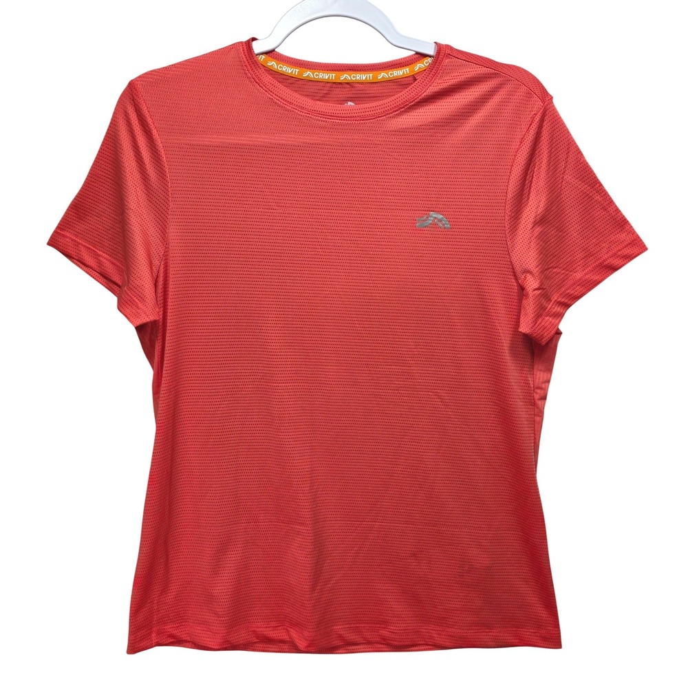 Crivit Running Top Shirt Womens Small Coral Orange Mesh Reflective Short Sleeve